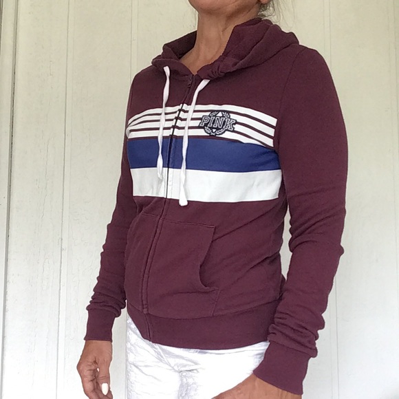 PINK VICTORIAS SECRET COLLEGIATE PURPLE ZIP FRONT HOODIE SMALL - Picture 2 of 13